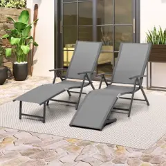 2pk Outdoor Aluminum Folding Recliner Adjustable Chaise Lounges Gray - Crestline Products: Patio Pool Furniture, No Assembly Required