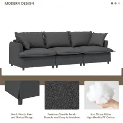Whisen Oversized Modern Sofa Module for Modular Sectional Sofa, Wide Seat Chenille Armchair with Pillows