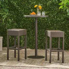 Milton Set of 2 Wicker Patio Backless Barstool - Brown - Christopher Knight Home