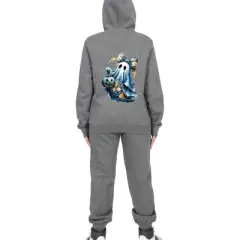 Everyday Kids Coquette Ghost Halloween Pullover Hoodie &ndash; Cute Ghost with Bow & Pumpkin Lantern &ndash; Cozy Fall Sweatshirt, Charcoal Gray, Size 10/12