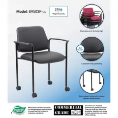 Boss Office Products Stacking Chair with Casters Black: Upholstered Desk Chair, Metal Frame, Fixed Arms