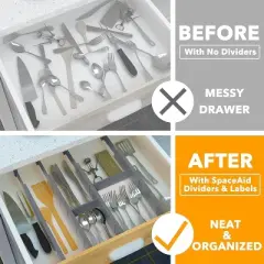 Set of 4 Bamboo Expandable Drawer Dividers with Labels,with 9 Inserts (17-22 in,Gray)