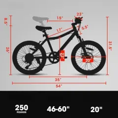 DSVIMOY Bicycles, 20 Inch Mountain Bike for Kids, 21-Speed Mountain Bike with Rear V-Brake, Green, 54"*23"*31.5"