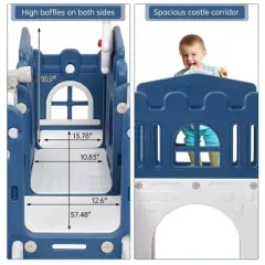 Toddler Playset, 8 in 1 Toddler Slide, Baby Playset for Indoor/Outdoor Playground with Climber, Crawling Tunnel, Basketball Hoop, Toy Storage