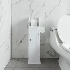 Basicwise White Freestanding Bathroom Toilet Paper Roll with Storage and Extra Slot For Tissue Roll
