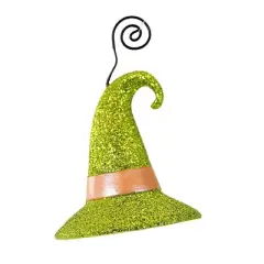 Bethany Lowe 4.5 Inch Witch Hat Green Glitter Halloween Tree Ornament , Halloween Decor Halloween Place Card Holder (1PC)