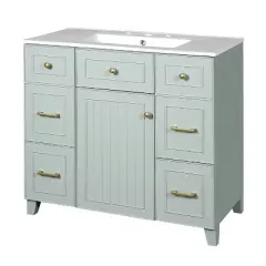 TUYOHW Bathroom Vanity with Solid Pine Frame, 1 Soft Close Door and 3 Drawers, Modern Storage Cabinet