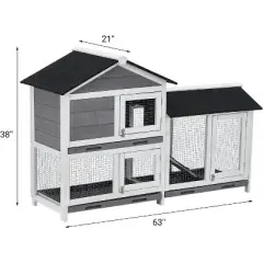 Acekool 63" Bunny Hutch - Waterproof Roof with 3 Trays & 2 Levels