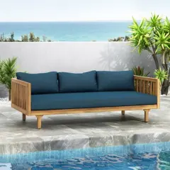 DSVIMOY Daybed, 3 Seater Daybed Conversation Set with Arms, Blue, 67.5"*32"*24.25"