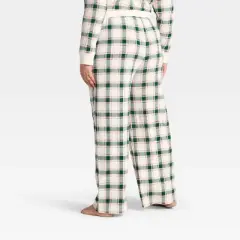 Women's Plaid Ribbed Holiday Matching Family Pajama Pants - Wondershop&trade; Cream