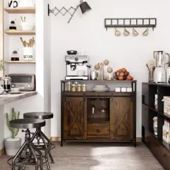 HOMCOM Industrial Sideboard, Buffet Cabinet with Doors, Storage Cabinets, Racks, Drawer, Adjustable Shelves for Living Room, Kitchen, Home Bar, Brown