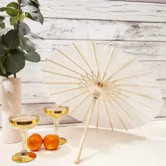 Bright Creations 12 Pack White Paper Umbrella Parasols for DIY Crafts, Bridal Wedding Decor, and Centerpieces, 11.7" x 15.5 inch Diameter