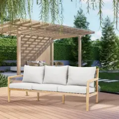 Moda Furnishings Acacia Wood Patio Outdoor Threeseat Sofa With Cushions