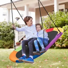 Tangkula 60" Flying Saucer Tree Swing Set Outdoor Oval Swing Adjustable Hanging Ropes for Kids Colorful/Blue/Green/Purple