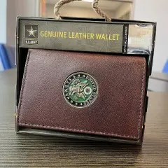 Officially Licensed "US ARMY" Medallion Genuine Leather Classic Handmade Wallet - Trifold Brown
