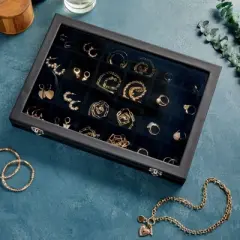 Juvale Black Jewelry Display Tray with Velvet Lining for Gemstones, Rocks, 24 Slots, 14 x 9.5 x 2 In