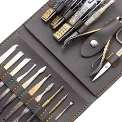 Unique Bargains 16Pcs Manicure Set Stainless Steel Nail Clippers Pedicure Kit Set Gold Tone