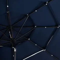 Sunnydaze 3-Tier Outdoor Patio Umbrella with Polyester Canopy, Solar LED Lights, Push Button Tilt and Crank - 10' - Navy