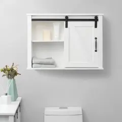 LuxenHome Farmhouse White MDF Bathroom Wall Cabinet