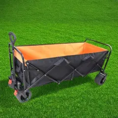 FURNIinspire Wheelbarrows And Lawn Carts Large Capacity Folding Cart, Lawn Cart For Picnic, Shopping, Black And Orange, 53&ldquo;*21"*41"