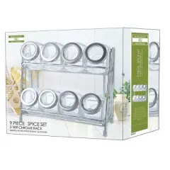 Euro-Ware 9-Piece Glass Spice Jar with Rack Set in Clear