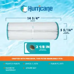Hurricane HF5374-01 Advanced Spa Filter Cartridge for PLBS75 Unicel C-5374, Filbur FC-2971, Rainbow, Waterway, Leisure Bay, S2/G2 Spa 75