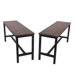 Set of 2 Wooden Top Indoor Bench with Metal Legs Brown/Black - Benzara