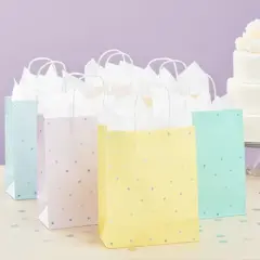 Blue Panda 36 Pack Pastel Polka Dot Medium Gift Bags with Handles & Tissue Paper, Birthday Party Supplies, 6 Colors, 10x8x4 In