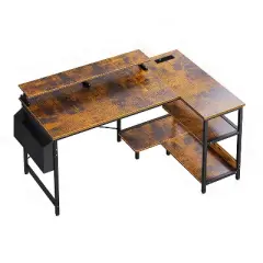 Hrinhom 47"W Reversible L Shaped Gaming Computer Desk with Monitor Stand & Storage Shelves