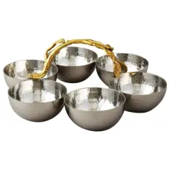 Jiallo  Gilt leaf Hammered Stainless Steel Bowl Server (Set of 6)