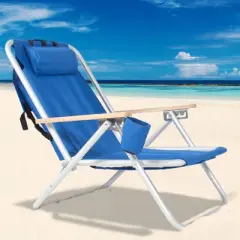 DOMETOUR Portable High Strength Beach Chair with Adjustable Headrest Blue