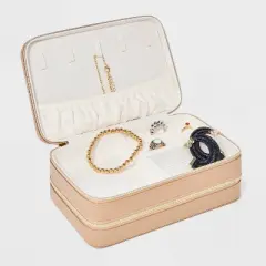 Three Layer Travel Jewelry Organizer - A New Day&trade; Tan: Compact Storage Box, Cardboard Material, 8"x5"x3"