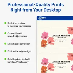 Avery Printable Leaf Business Cards, Sure Feed Technology, 2" x 3-1/2", Matte Ivory Cardstock, Print-to-The-Edge, Laser/Inkjet Printable, 80 Total