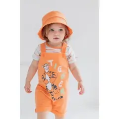 Disney Tigger Winnie the Pooh Baby French Terry Short Overalls T-Shirt and Hat 3 Piece Outfit Set Newborn to Infant
