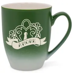 100 North Floral Heart 10 Ounce Green and White Two Toned Ombre, Comfortably Fits Your Hands, Ceramic Tea Coffee Cup Mug, Amore