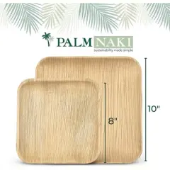 Palm Naki Small Square Palm Leaf Plates (40 Count) - Eco-Friendly, Compostable