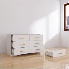 White color Large 6 drawers chest of drawer dressers table with golden handle