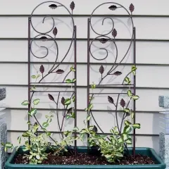 Sunnydaze Metal Wire Rustic Plant Design Garden Trellis for Outdoor Climbing Flowers and Vines - 32" H - Brown - 2-Pack