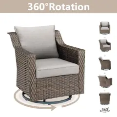 5 Pieces Patio Furniture Set, Wicker Rattan Outdoor Conversation Set with Patio Swivel Chairs, Ottoman and Side Table, Patio Set for Balcony