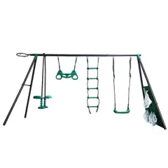 JANSNO Blackish Green Interesting 4 Function Swing Set with Face to Face Metal Plastic Safe Swing Seat for Age 3+