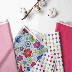 Bacati - Botanical Floral Birds Pink Multicolor 6 pc Crib Bedding Set with Long Rail Guard Cover