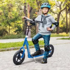 Syemin Kick Scooters Youth Scooter Front and Rear Caliper Dual Brakes Inflatable Front Wheel Ride on Toy for Age 5+, Blue, 47.25"*22.75"*33.5"