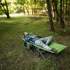 Alpcour Folding Camping Cot - Compact Single Person Bed with Pillow for Indoor & Outdoor Use
