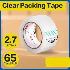 deli Heavy Duty Packing Tape, for Shipping Packaging, Clear, 2.7mil Thick, 1.88 inches Wide, 65 Yards Per Roll