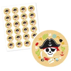 Big Dot of Happiness Pirate Ship Adventures - Skull Birthday Party Circle Sticker Labels - 24 Count