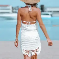 Women's Crochet Tassel Halter Cover-Up Dress - Cupshe