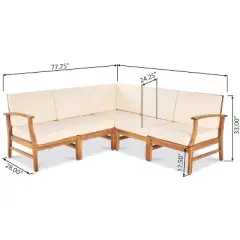 FIONECA 6-Piece Outdoor Patio Sofa Set with Cushions, PE Wicker Sectional Conversation Furniture with Coffee Table, Cream