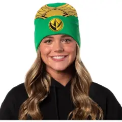 Power Rangers Green Ranger Beanie Men's Gold Armor Embroidered Patch Knit Beanie