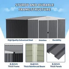 Outdoor Storage Shed 10X10FT, Large Utility Tool Shed Metal Storage Garden Shed with Lockable Doors for Patio Lawn Backyard Bike, Waterproof, Black