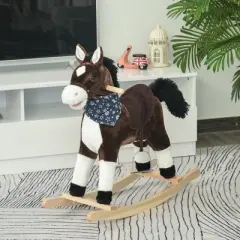 Qaba Kids Plush Ride-On Rocking Horse Toy Cowboy Rocker with Fun Realistic Sounds for Child 3-6 Years Old